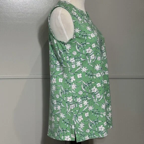 Denim & Company D & Co Floral Perfect Jersey Split V-Neck Tunic Tank Soft Jade S - Picture 6 of 12
